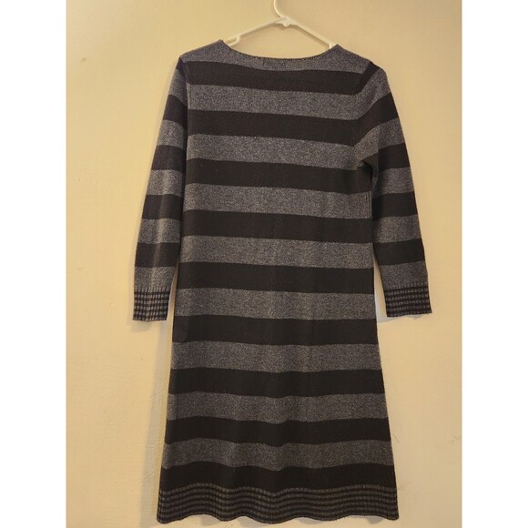 Express Medium Black & Gray V-Neck Striped Sweater Dress Pockets Wool Blend Y2K - Picture 3 of 11